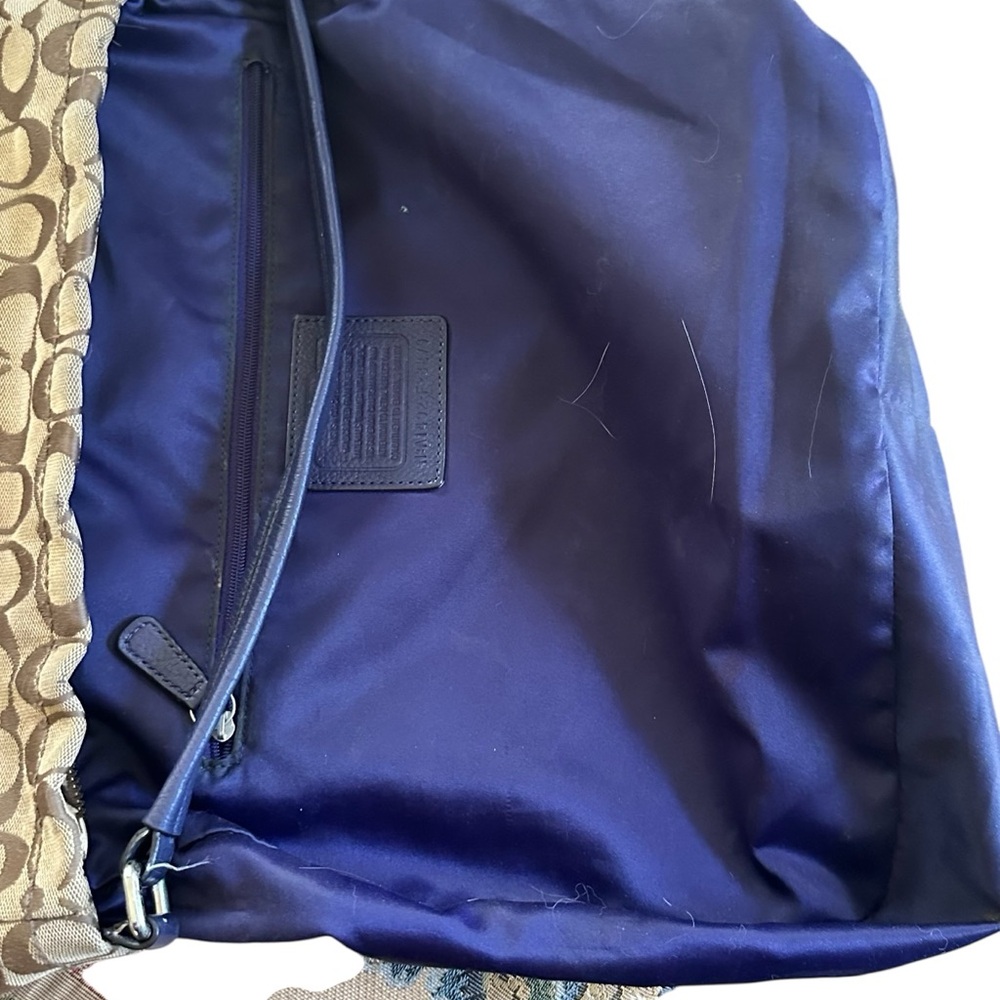 Coach Signature Hobo Bag Beige Canvas Blue Leather Shoulder Purse Dust Bag - Picture 11 of 13